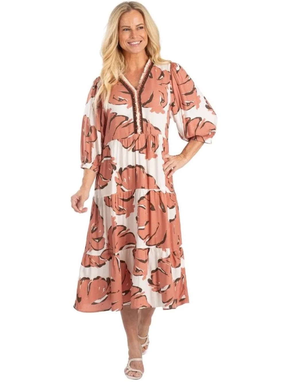 Midi Swing Dress in Dusty Rose Floral Print